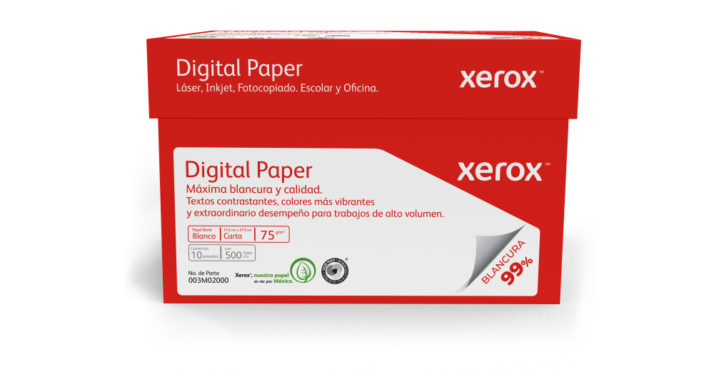 Xerox Papel Bond Digital Paper 75g/m², 5000 Hojas de Tamaño Carta, Blancura 99%