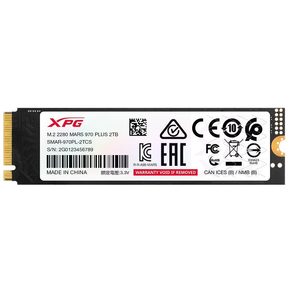 XPG ADATA MARS 970 PLUS 2TB / M.2 2280 / PCIe Gen5 x4 / Lectura 11000MB/s / Escritura 10000MB/s / 3D NAND / 1200TBW / SMAR-970PL-2TCS