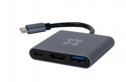 XtremeMac Hub USB C Macho - 1x HDMI/1x USB A/1x USB C Hembra, Gris