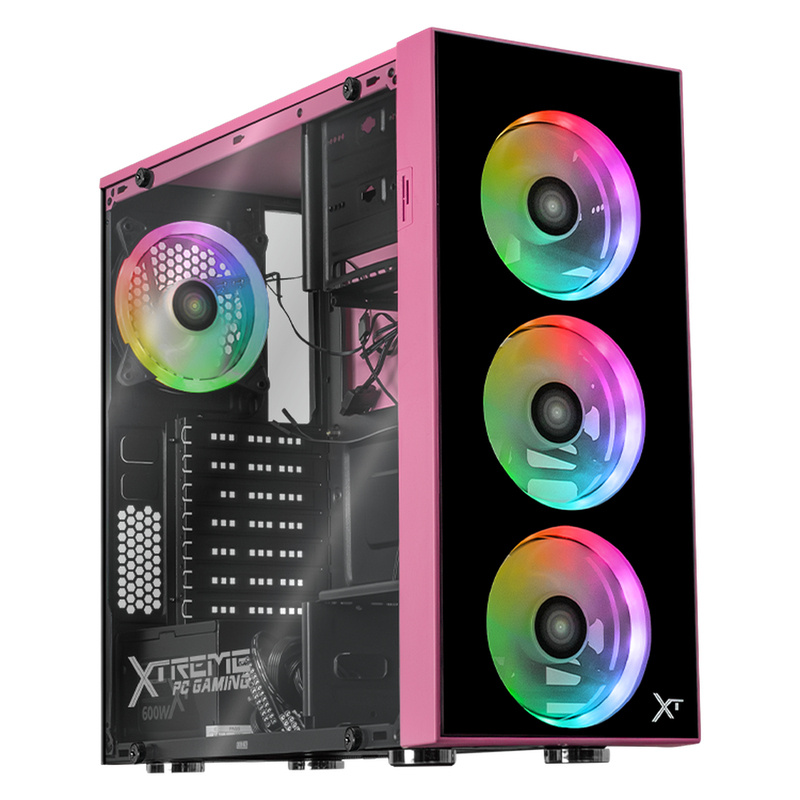 Gabinete Xtreme PC Gaming Dragonfly CXT320PK, Midi-Tower, ATX/Micro-ATX/Mini-ITX, USB 2.0/3.0, con Fuente de 600W, 4 Ventiladores Instalados, Rosa