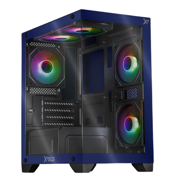 Gabinete Xtreme PC Gaming Crystal Hive, Mini-Tower, Micro-ATX/Mini-ITX, USB 2.0/3.0, sin Fuente, 5 Ventiladores Instalados, Azul