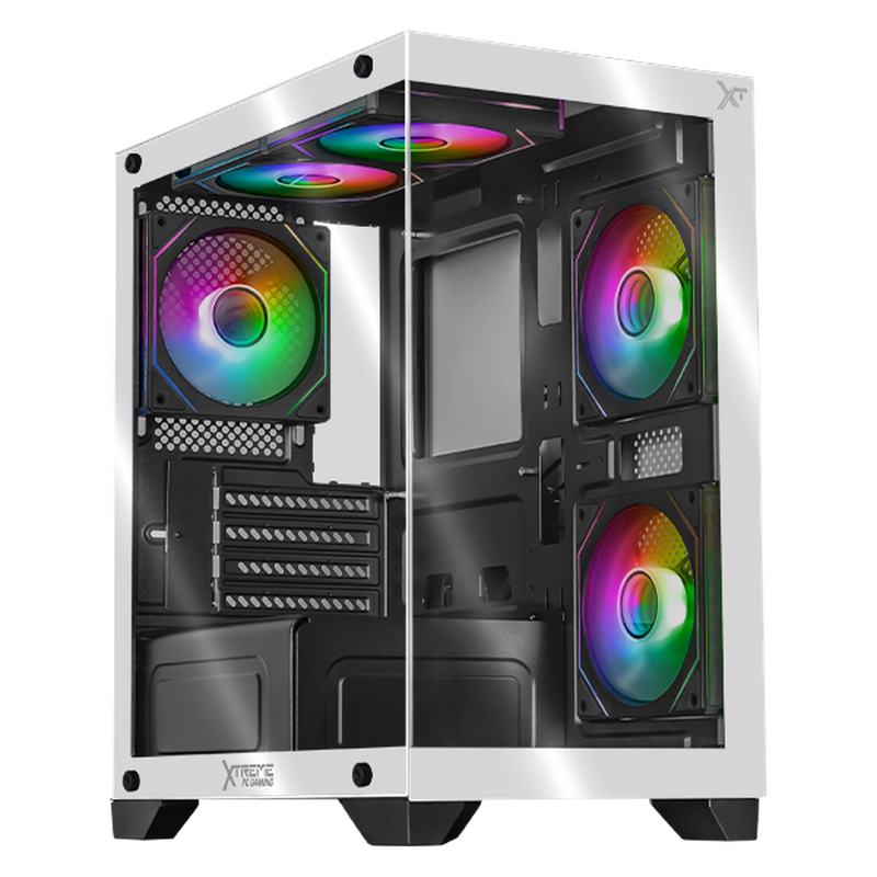 Gabinete Xtreme PC Gaming MG-36013, Mini-Tower, Micro-ATX/Mini-ITX, USB 2.0/3.0, sin Fuente, 5 Ventiladores Instalados, Negro/Blanco
