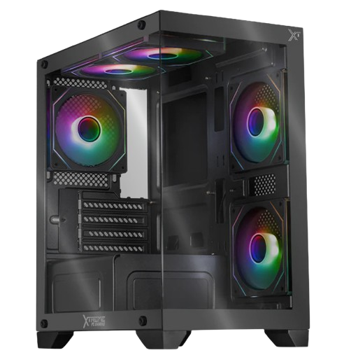 Gabinete Xtreme PC Gaming Crystal Hive, Mini-Tower, Micro-ATX/Mini-ITX, USB 2.0/3.0, sin Fuente, 5 Ventiladores Instalados, Negro