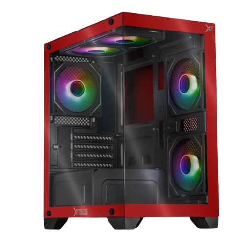 Gabinete Xtreme PC Gaming Crystal Hive, Mini-Tower, Micro-ATX/Mini-ITX, USB 2.0/3.0, sin Fuente, 5 Ventiladores Instalados, Rojo