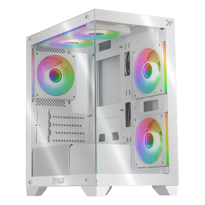 Gabinete Xtreme PC Gaming MG-36012, Mini-Tower, Micro-ATX/Mini-ITX, USB 2.0/3.0, sin Fuente, 5 Ventiladores Instalados, Blanco