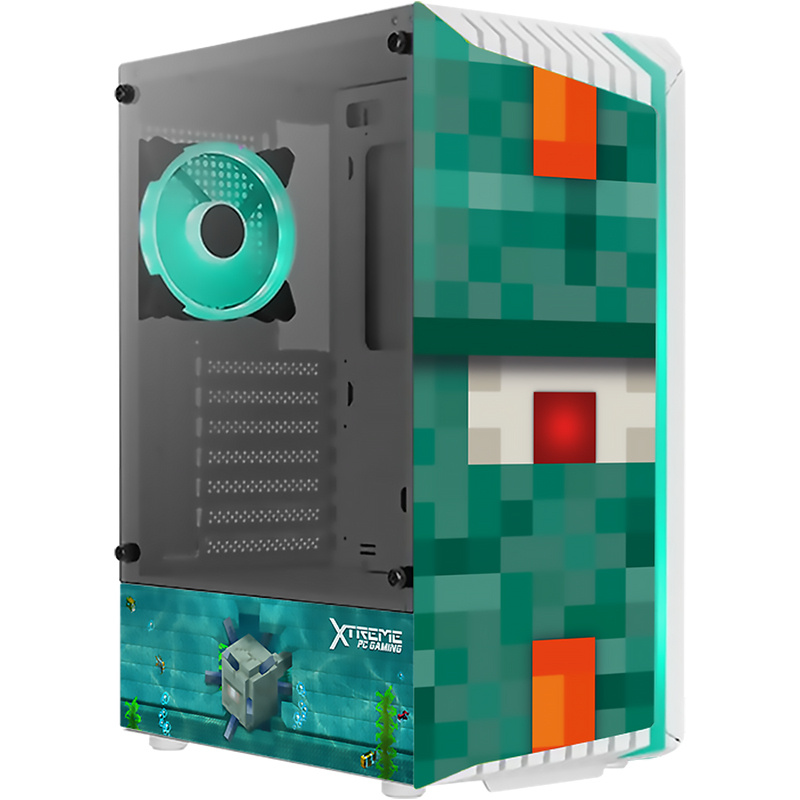 Gabinete Xtreme PC Gaming Minecraft Elder Guardian Editi, Midi-Tower, ATX/Micro-ATX/Mini-ITX, USB 2.0/3.0, sin Fuente, 1 Ventilador Instalado, Verde 