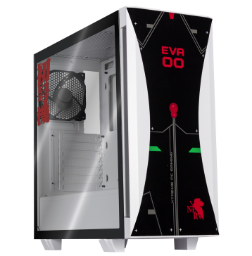 Gabinete Xtreme PC Gaming Evangelion, Midi-Tower, ATX/Micro-ATX/Mini-ITX, USB 3.0, sin Fuente, 2 Ventiladores Instalados, Negro/Blanco