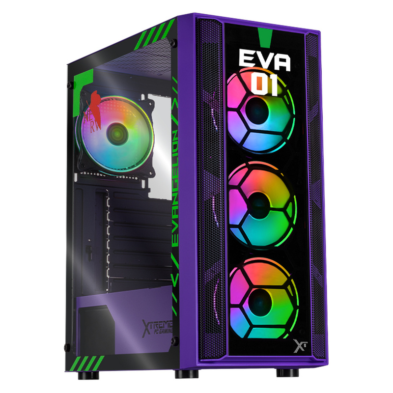 Gabinete Xtreme PC Gaming Evangelion 01 Comic, Midi-Tower, ATX/Micro-ATX/Mini-ITX, USB 2.0/3.0, con Fuente de No disponible, 4 Ventiladores Instalados, Morado