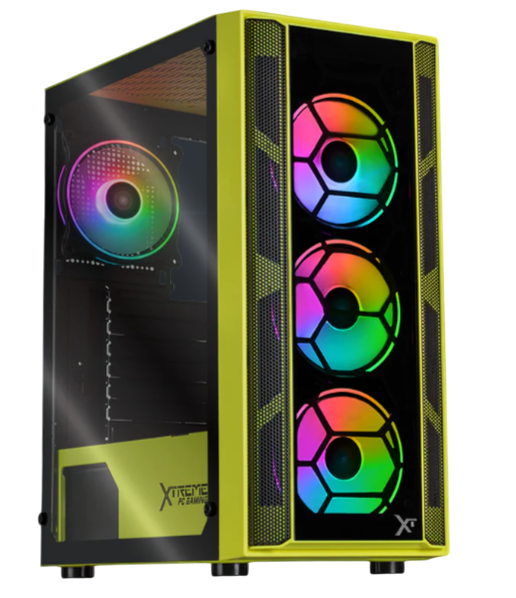 Gabinete Xtreme PC Gaming MG-23083, Midi-Tower, ATX/Micro-ATX/Mini-ITX, USB 2.0/3.0, sin Fuente, 4 Ventiladores Instalados, Negro/Amarillo