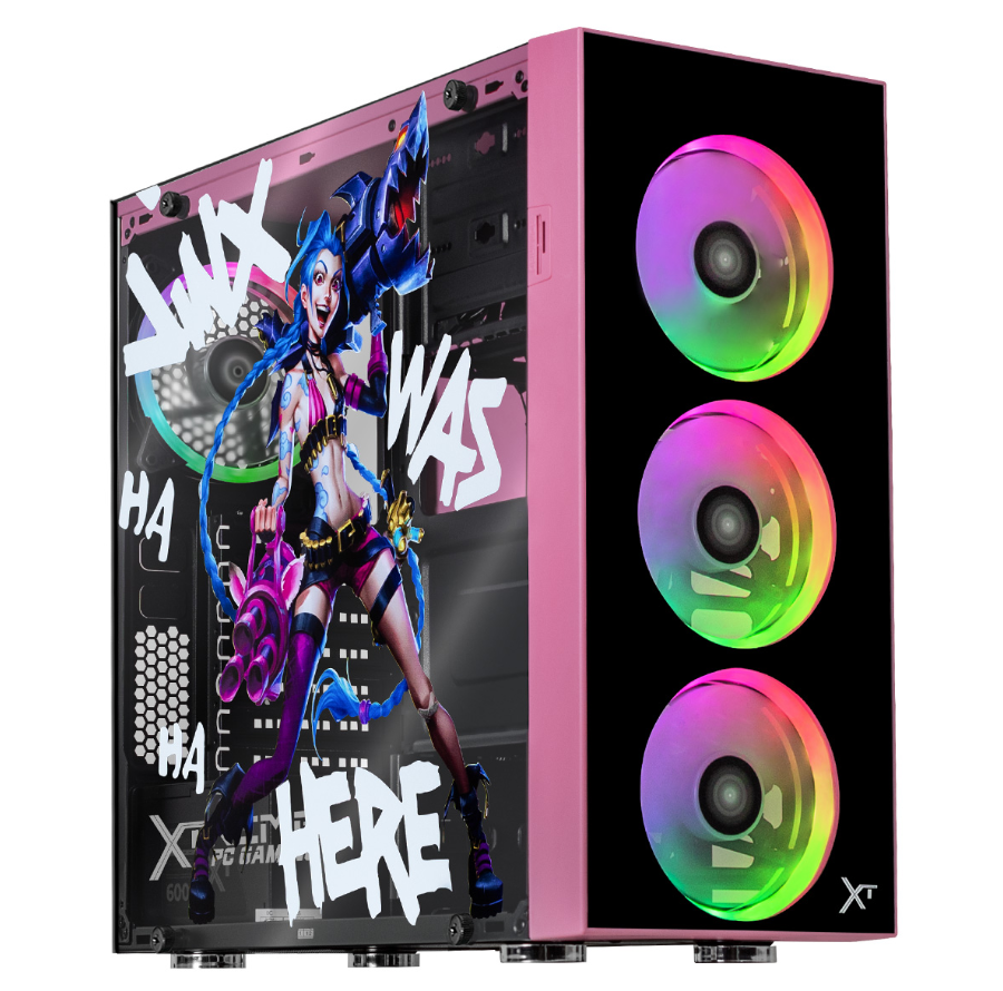 Gabinete Xtreme PC Gaming Jinx, Midi-Tower, ATX/Micro-ATX/Mini-ITX, USB 2.0/3.0, sin Fuente, 4 Ventiladores Instalados, Rosa