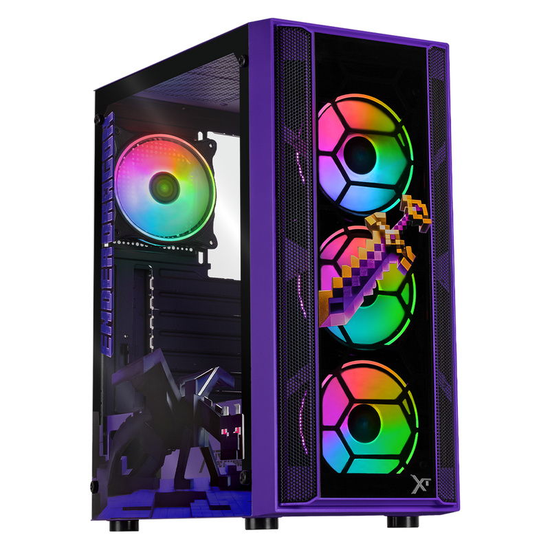 Gabinete Xtreme PC Gaming Minecraft Ender Dragon, Midi-Tower, ATX/Micro-ATX/Mini-ITX, USB 2.0/3.0, sin Fuente, 4 Ventiladores Instalados, Morado