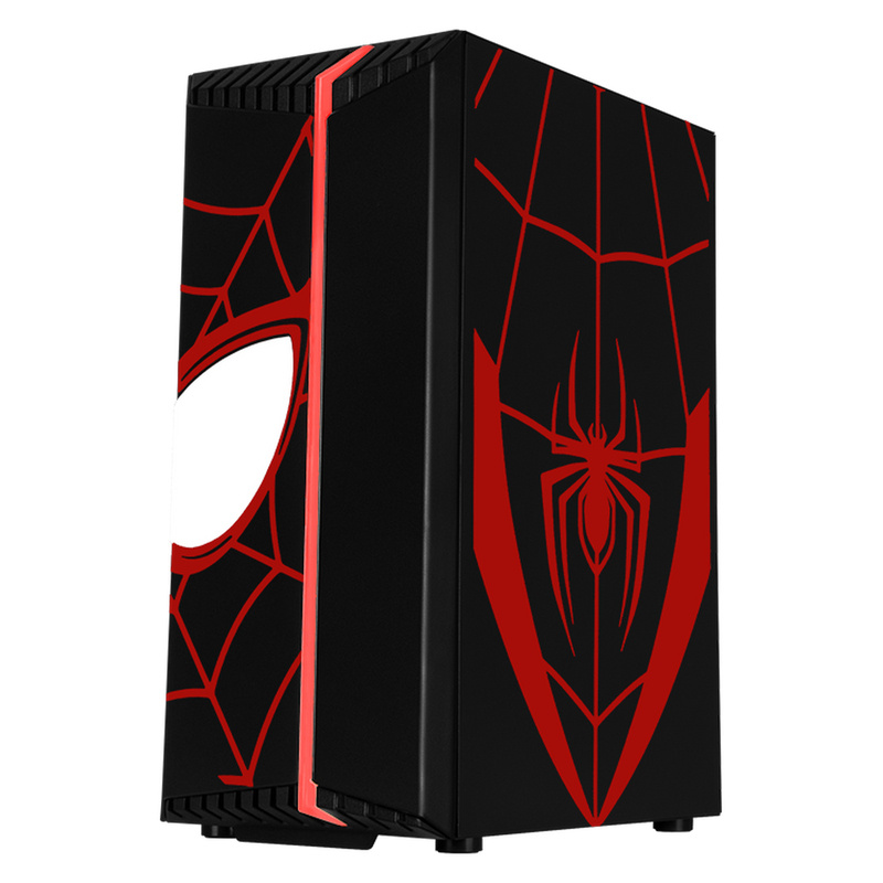 Gabinete Xtreme PC Gaming Miles Morales V2, Midi-Tower, ATX/Micro-ATX/Mini-ITX, USB 2.0/3.0, sin Fuente, 1 Ventilador Instalado, Negro/Rojo