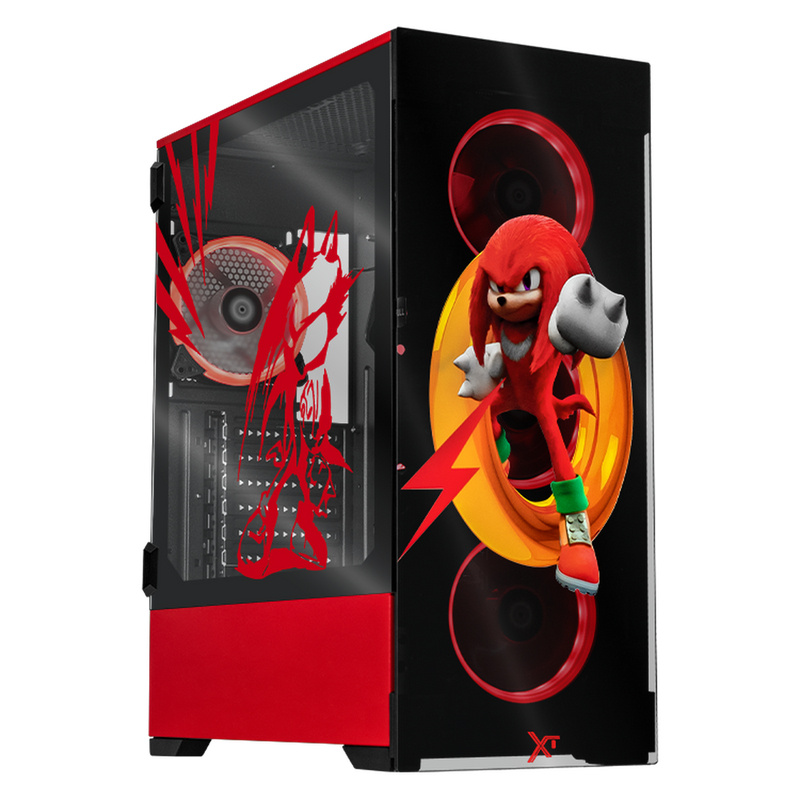 Gabinete Xtreme PC Gaming Sonic Knuckles Ring Edition, Full Tower, ATX/EATX/Micro-ATX/Mini-ITX, USB 2.0/3.0, sin Fuente, 4 Ventiladores Instalados, Negro/Rojo