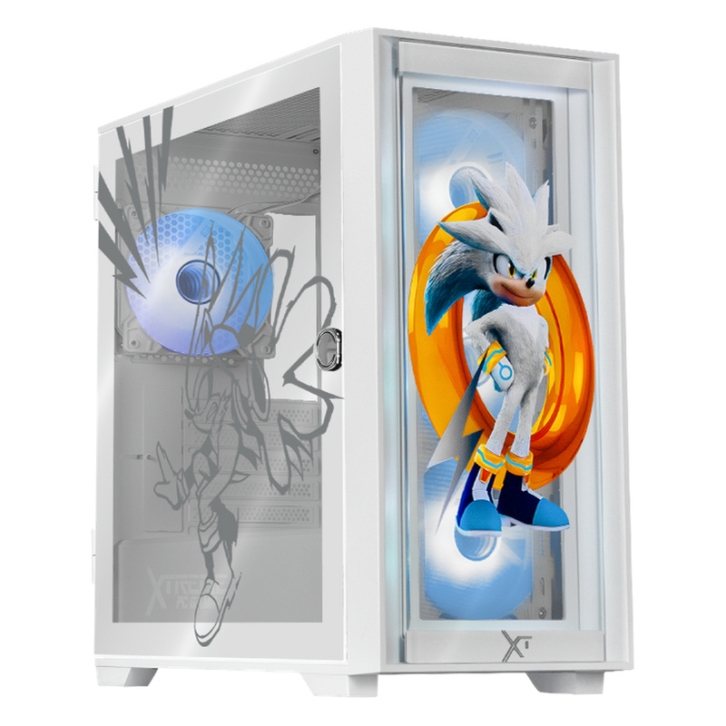 Gabinete Xtreme PC Gaming Sonic Silver Ring Edition, Micro-Tower, Micro-ATX/Mini-ITX, USB 2.0/3.0, sin Fuente, 4 Ventiladores Instalados, Blanco
