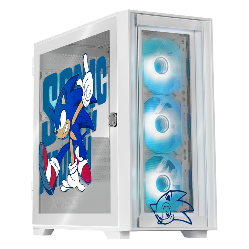 Gabinete Xtreme PC Gaming SonicHedgehog, Micro-Tower, Micro-ATX/Mini-ITX, USB 2.0/3.0, sin Fuente, 4 Ventiladores Instalados, Blanco