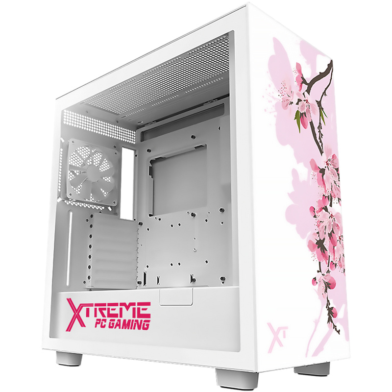 Gabinete Xtreme PC Gaming Sakura l Edition, Midi-Tower, ATX/Micro-ATX/Mini-ITX, USB 3.0, sin Fuente, 2 Ventiladores Instalados, Blanco 