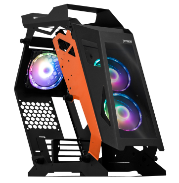 Gabinete Xtreme PC Gaming MG-38000, Midi-Tower, Micro-ATX/Mini-ITX, USB 3.0, sin Fuente, 3 Ventiladores Instalados, Negro/Naranja