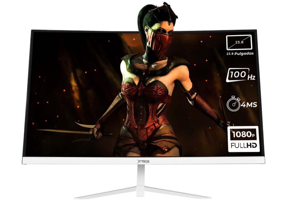 Monitor Gamer Curvo Xtreme PC Gaming Clarity LCD 23.8", 1920x1080 Full HD, FreeSync, 100Hz, HDMI/DisplayPort, Blanco