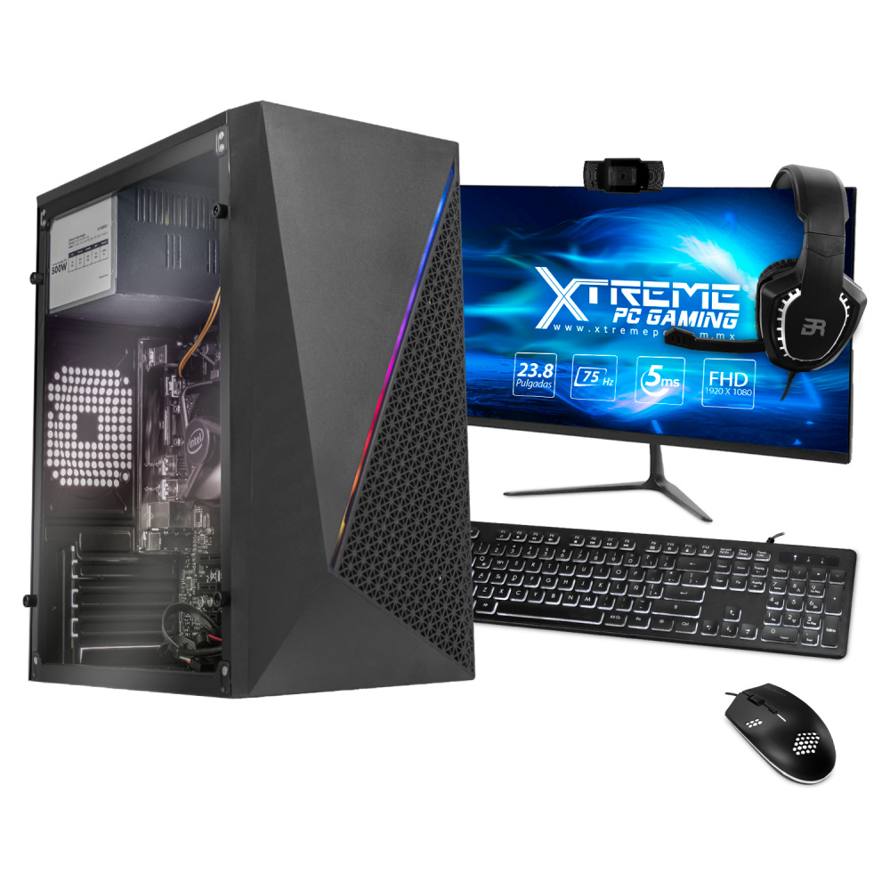 Computadora Xtreme PC Gaming CM-05060, Intel Core i5-11400, 16GB, 500GB SSD, Wi-Fi, Windows 10 Prueba + Teclado/Mouse/Monitor de 23.8" 