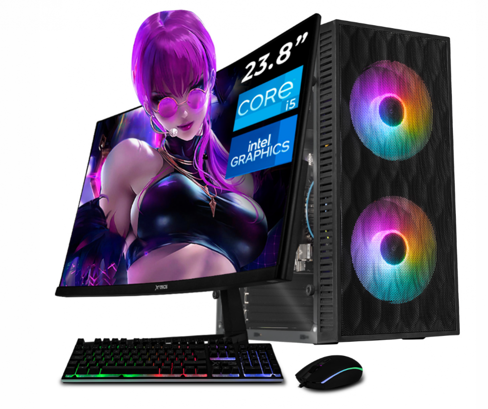 Computadora Xtreme PC Gaming CM-05104, Intel Core i5-12400, 16GB, 1TB SSD, Wi-Fi, Windows 11 Prueba + Teclado/Mouse/Monitor de 23.8"