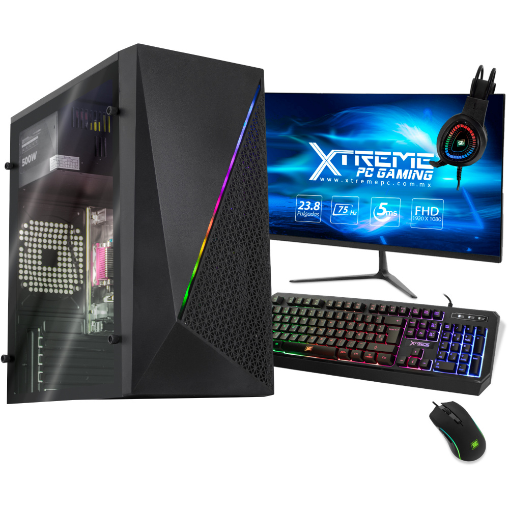 Computadora Xtreme PC Gaming CM-05054, Intel Celeron J4125 2GHz, 16GB, 500GB SSD, Adaptador WiFi, Windows 10 Prueba ― incluye Monitor 23.8", Teclado, Mouse y Audífonos