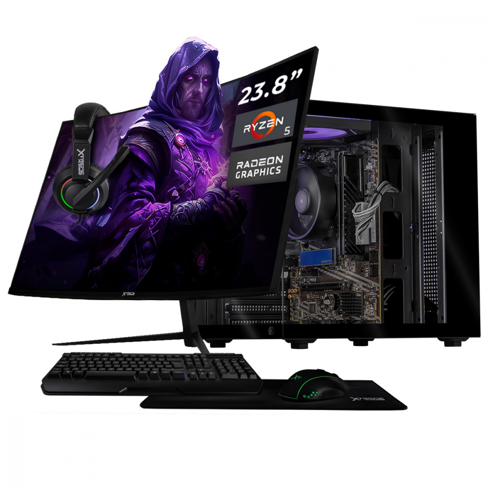 Computadora Xtreme PC Gaming CM-05093, AMD Ryzen 5 5600GT, 16GB, 500GB SSD, Wi-Fi, Windows 11 Prueba + Teclado/Mouse/Monitor de 23.8"
