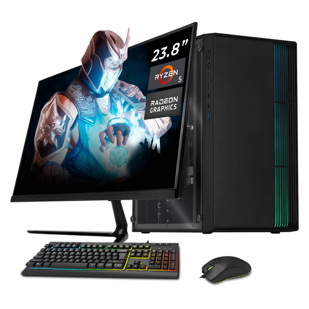 Computadora Xtreme PC Gaming CM-05093, AMD Ryzen 5 5600GT, 16GB, 500GB SSD, Wi-Fi, Windows 10 Prueba + Teclado/Mouse/Monitor de 23.8"