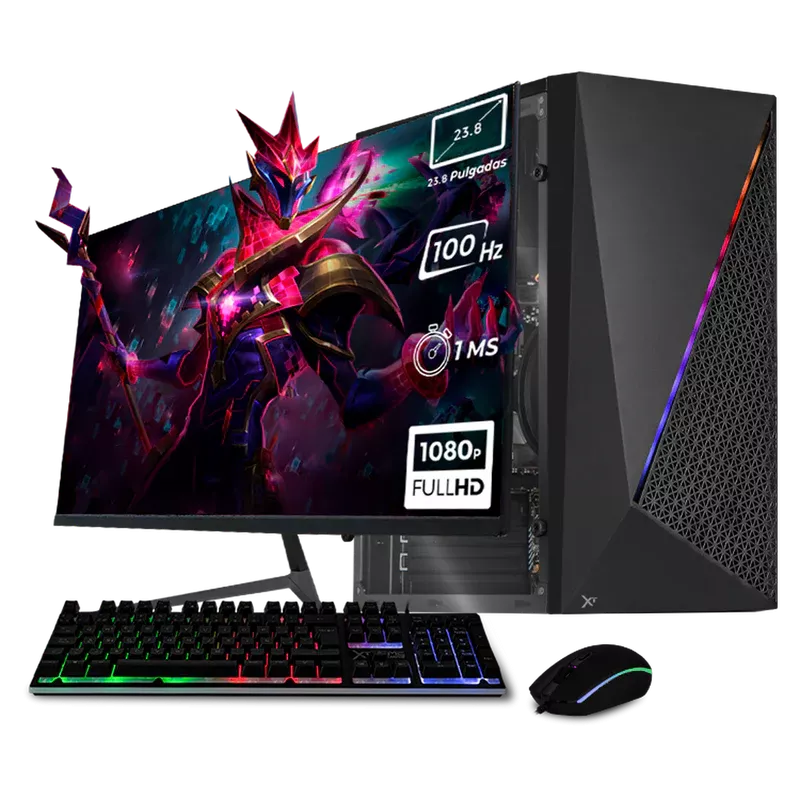 Computadora Xtreme PC Gaming CM-05125, AMD Ryzen 5 5600G, 16GB, 500GB SSD, Wi-Fi, Windows 11 Prueba + Teclado/Mouse/Monitor de 23.8"