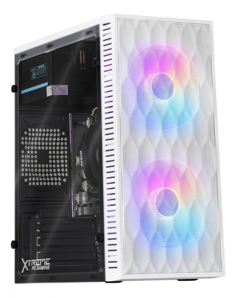 Computadora Xtreme PC Gaming FUJI White, AMD Ryzen 7 5700G, 32GB, 1TB SSD, Wi-Fi, Windows 10 Prueba ― Tiene un golpe en la parte trasera que despegó la lámina donde se instala la tarjeta madre, la cual está suelta.