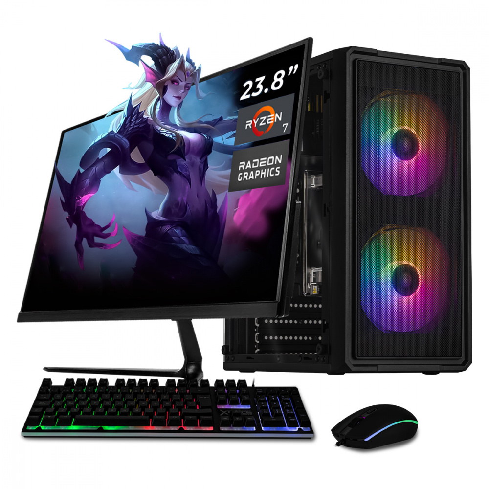 Computadora Xtreme PC Gaming CM-05127, AMD Ryzen 7 5700G, 32GB, 1TB SSD, Wi-Fi, Windows 11 Prueba + Teclado/Mouse/Monitor de 23.8"