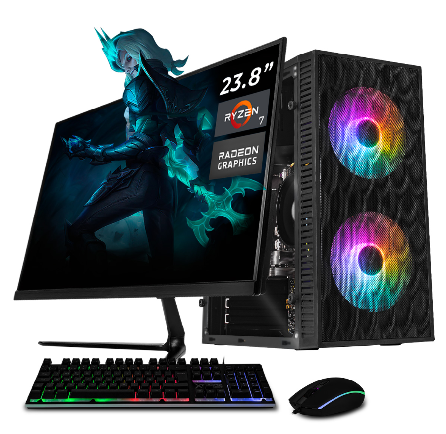 Computadora Xtreme PC Gaming CM-05129, AMD Ryzen 7 5700G, 16GB, 1TB SSD, Wi-Fi, sin Sistema Operativo + Teclado/Mouse/Monitor de 23.8"