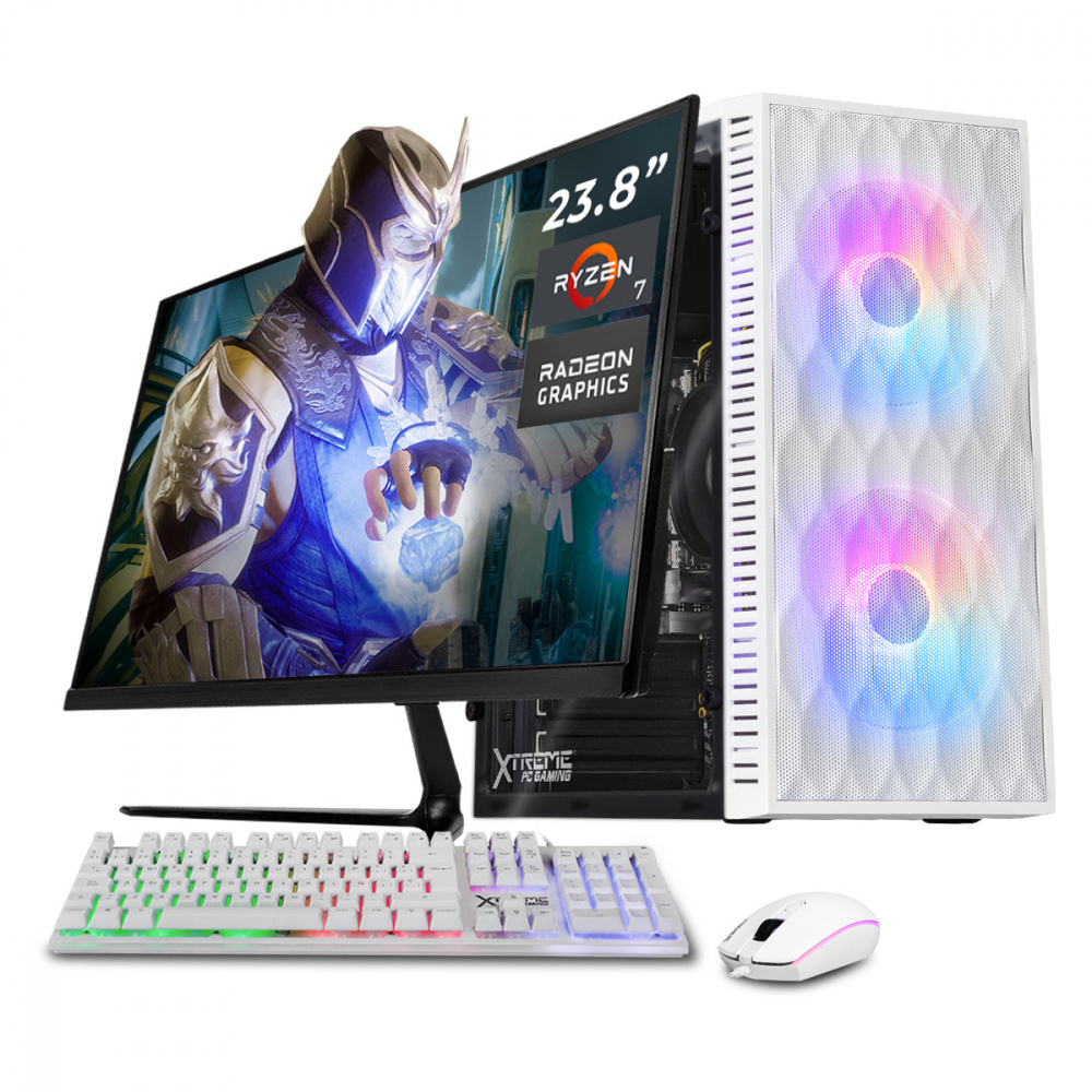 Computadora Xtreme PC Gaming CM-05130, AMD Ryzen 7 5700G, 32GB, 1TB SSD, Wi-Fi, Windows 11 Prueba + Teclado/Mouse/Monitor de 23.8"