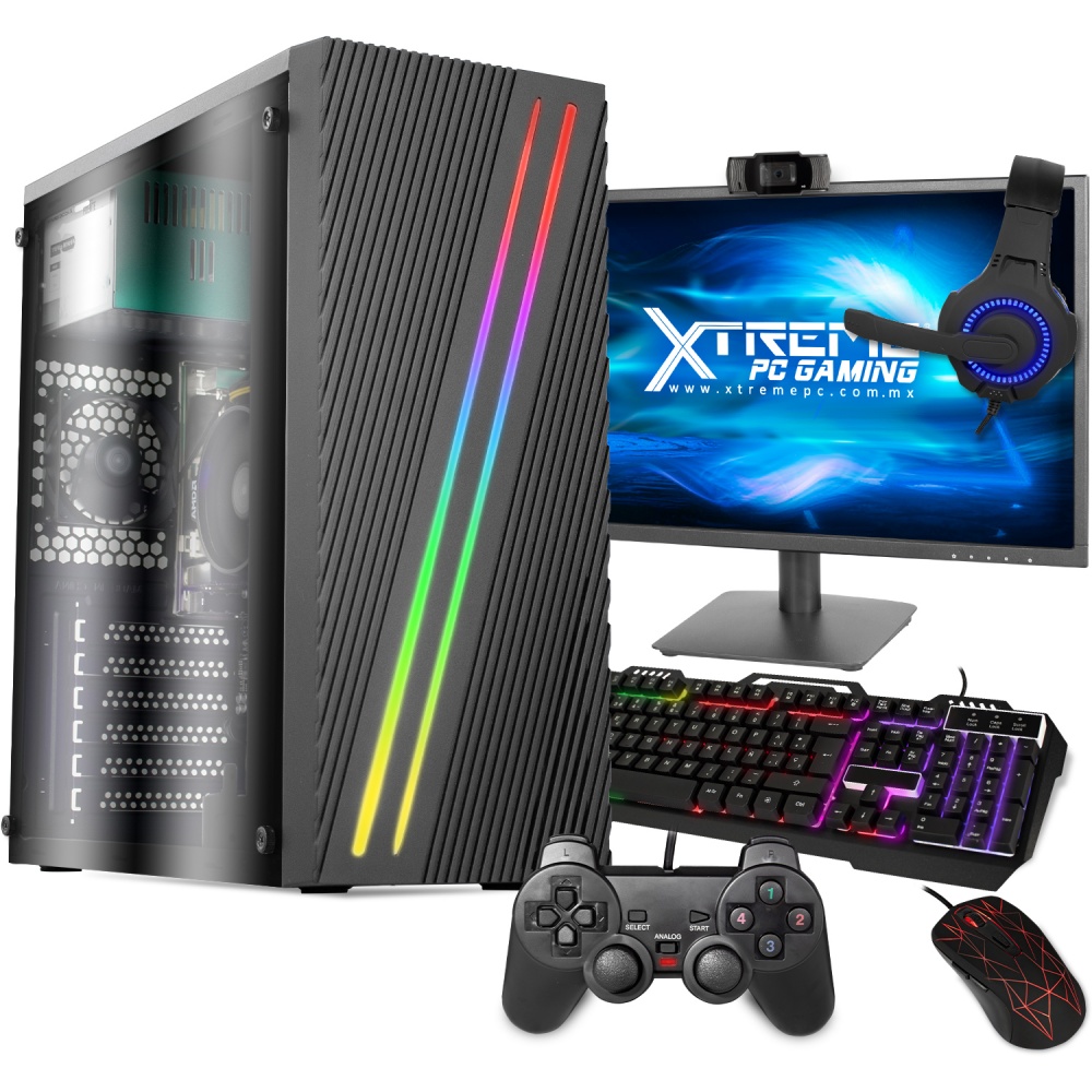 Computadora Gamer Xtreme PC Gaming CM-30010, AMD Ryzen 5 2400G 3.60GHz, 8GB, 240GB SSD, WiFi, Windows 10 Prueba — incluye Monitor de 24", Gamepad, Audífonos, Webcam, Teclado y Mouse