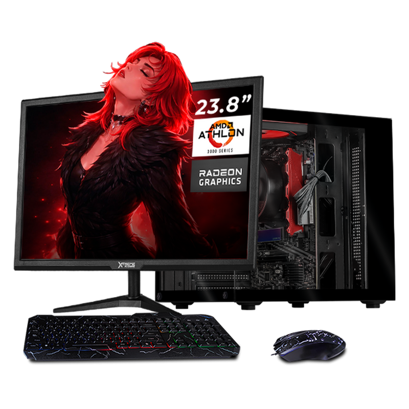 Computadora Xtreme PC Gaming CM-05587, AMD Athlon 3000G, 16GB, 500GB SSD, sin Sistema Operativo + Teclado/Mouse/Monitor de 23.8"