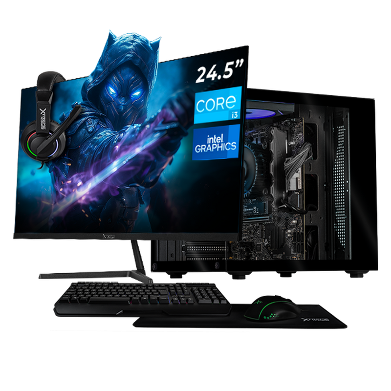 Computadora Xtreme PC Gaming CM-05581, Intel Core i3-12100, 16GB, 500GB SSD, Wi-Fi, Windows 11 Prueba + Teclado/Mouse/Monitor de 24"