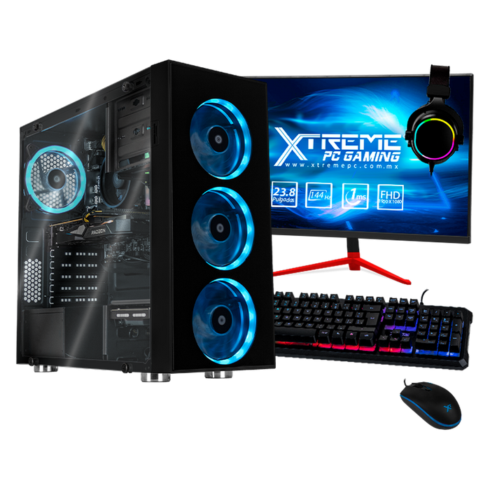 Computadora Gamer Xtreme PC Gaming CM-05429, AMD Ryzen 5 5500, AMD Radeon RX 6500 XT, 16GB, 2TB + 250GB SSD, Wi-Fi, Windows 10 Prueba + Teclado/Mouse/Monitor de 23.8"