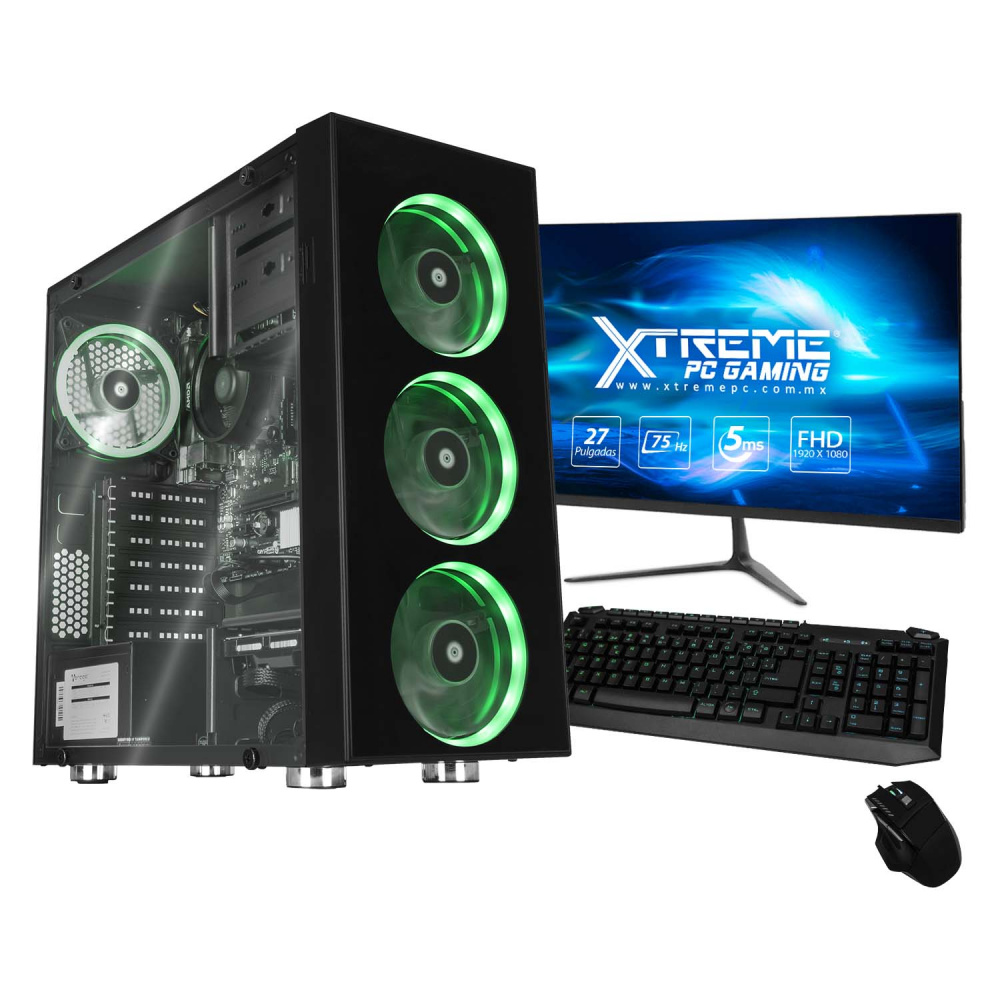 Computadora Gamer Xtreme PC Gaming CM-05374, AMD Ryzen 5 5600G 3.90GHz, 16GB, 2TB + 240GB SSD, Wi-Fi, Windows 10 Prueba, Negro ― incluye Monitor 27", Teclado y Mouse