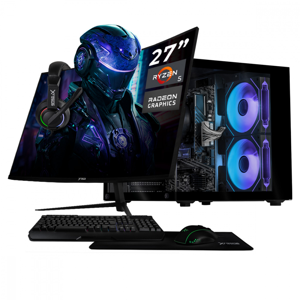 Computadora Xtreme PC Gaming CM-05575, AMD Ryzen 5 5600GT, 16GB, 1TB SSD, Wi-Fi, sin Sistema Operativo + Teclado/Mouse/Monitor de 27"