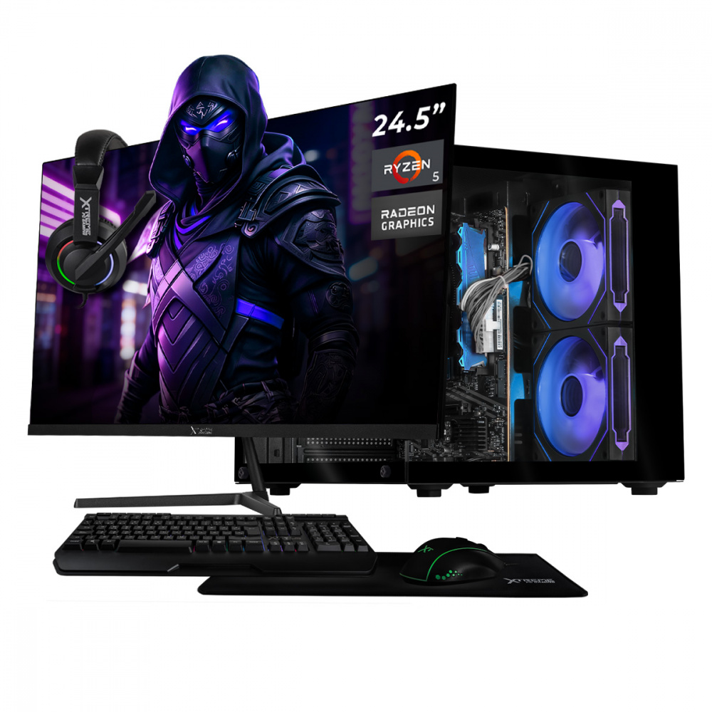Computadora Xtreme PC Gaming CM-05571, AMD Ryzen 5 3400G, 16GB, 500GB SSD, Wi-Fi, sin Sistema Operativo + Teclado/Mouse/Monitor de 24.5"