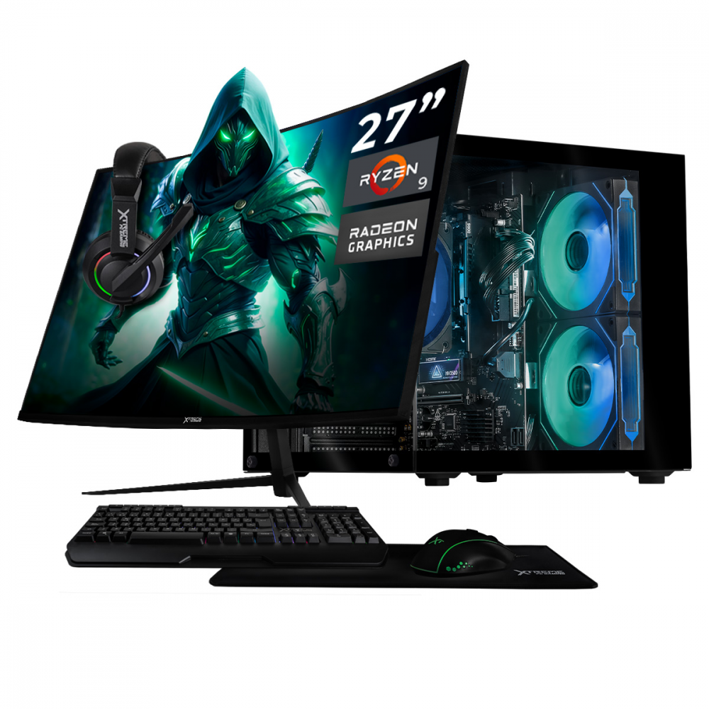 Computadora Xtreme PC Gaming Tank Glow Plus Black, AMD Ryzen 9 7900, 16GB, 1TB SSD, Wi-Fi, Windows 11 Prueba + Teclado/Mouse/Monitor de 27"