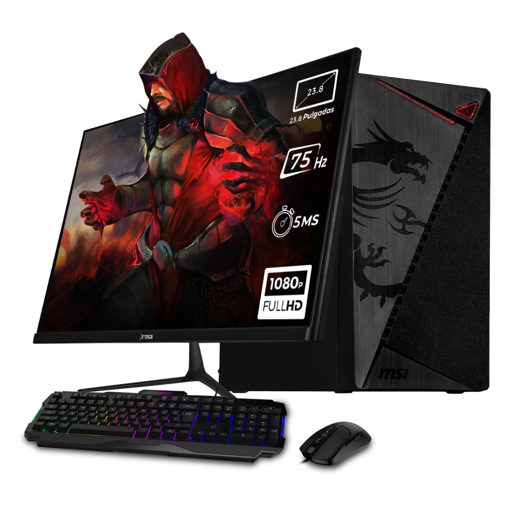 Computadora Xtreme PC Gaming XTMSIR516GBRENOIRMM, AMD Ryzen 5 5600G, 16GB, 500GB SSD, Wi-Fi, Windows 10 Prueba + Teclado/Mouse/Monitor de 23.8"