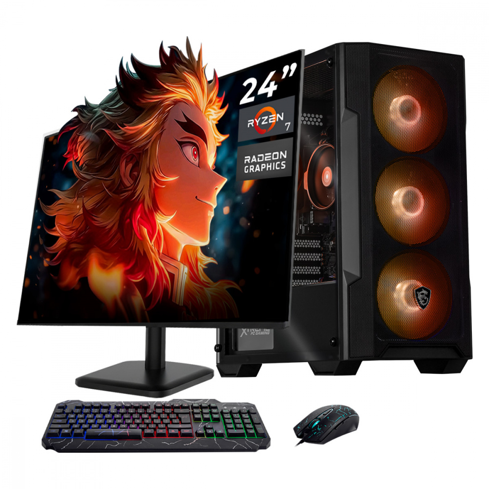 Computadora Xtreme PC Gaming CM-50198, AMD Ryzen 7 5700G, 16GB, 1TB SSD, Wi-Fi, Windows 10 Prueba + Teclado/Mouse/Monitor de 24"