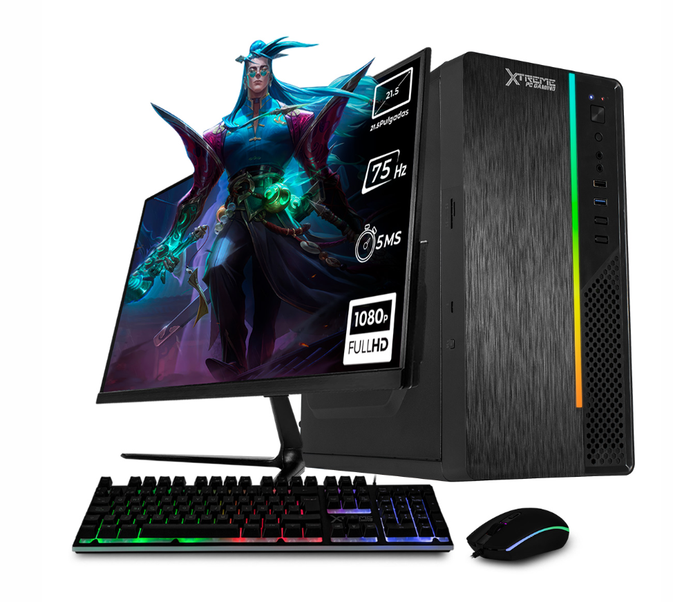 Computadora Xtreme PC Gaming CM-05757, AMD Athlon 3000G, 16GB, 500GB SSD, Wi-Fi, Windows 10 Prueba + Teclado/Mouse/Monitor de 21.5"