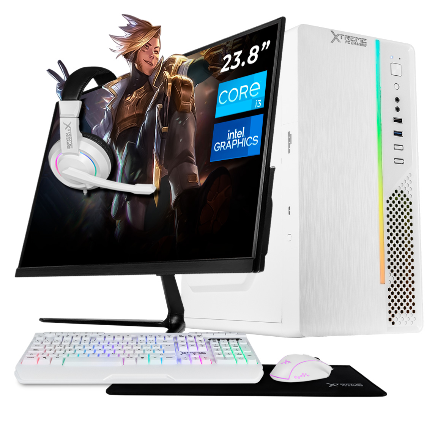 Computadora Xtreme PC Gaming XTPCI316GBHD730MUW, Intel Core i3-12100, 16GB, 1TB SSD, Wi-Fi, Windows 11 Prueba + Teclado/Mouse/Monitor de 23.8"