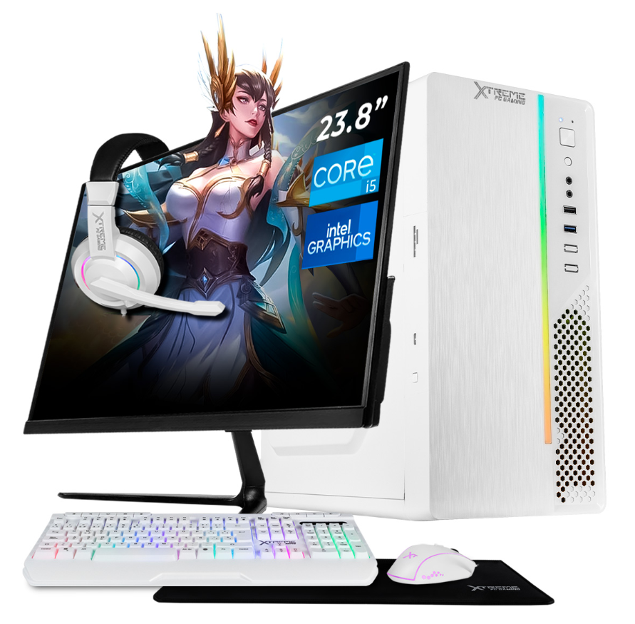 Computadora Xtreme PC Gaming XTPCI516GBHD730MUWV2, Intel Core i5-14400, 16GB, 1TB SSD, Wi-Fi, sin Sistema Operativo + Teclado/Mouse/Monitor de 23.8"