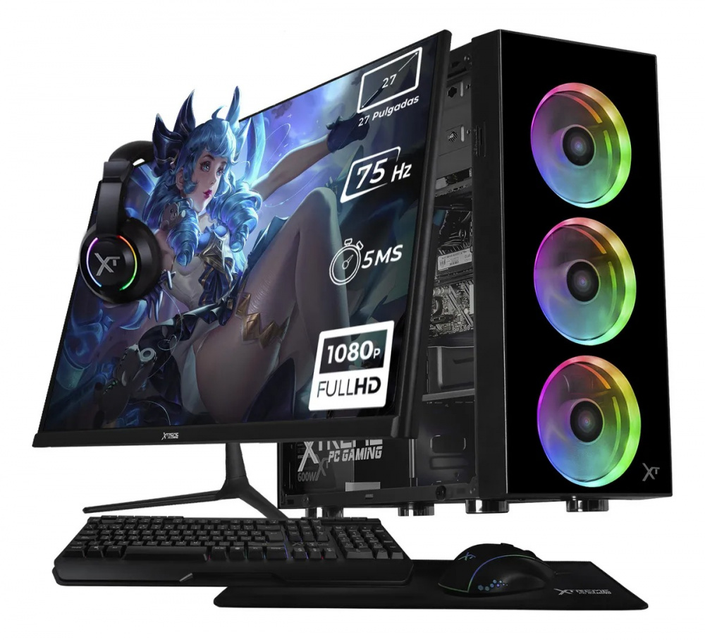 Computadora Xtreme PC Gaming CM-05793, Intel Core i5-12400, 32GB, 1TB SSD, Wi-Fi, Windows 11 Prueba + Teclado/Mouse/Monitor de 27"
