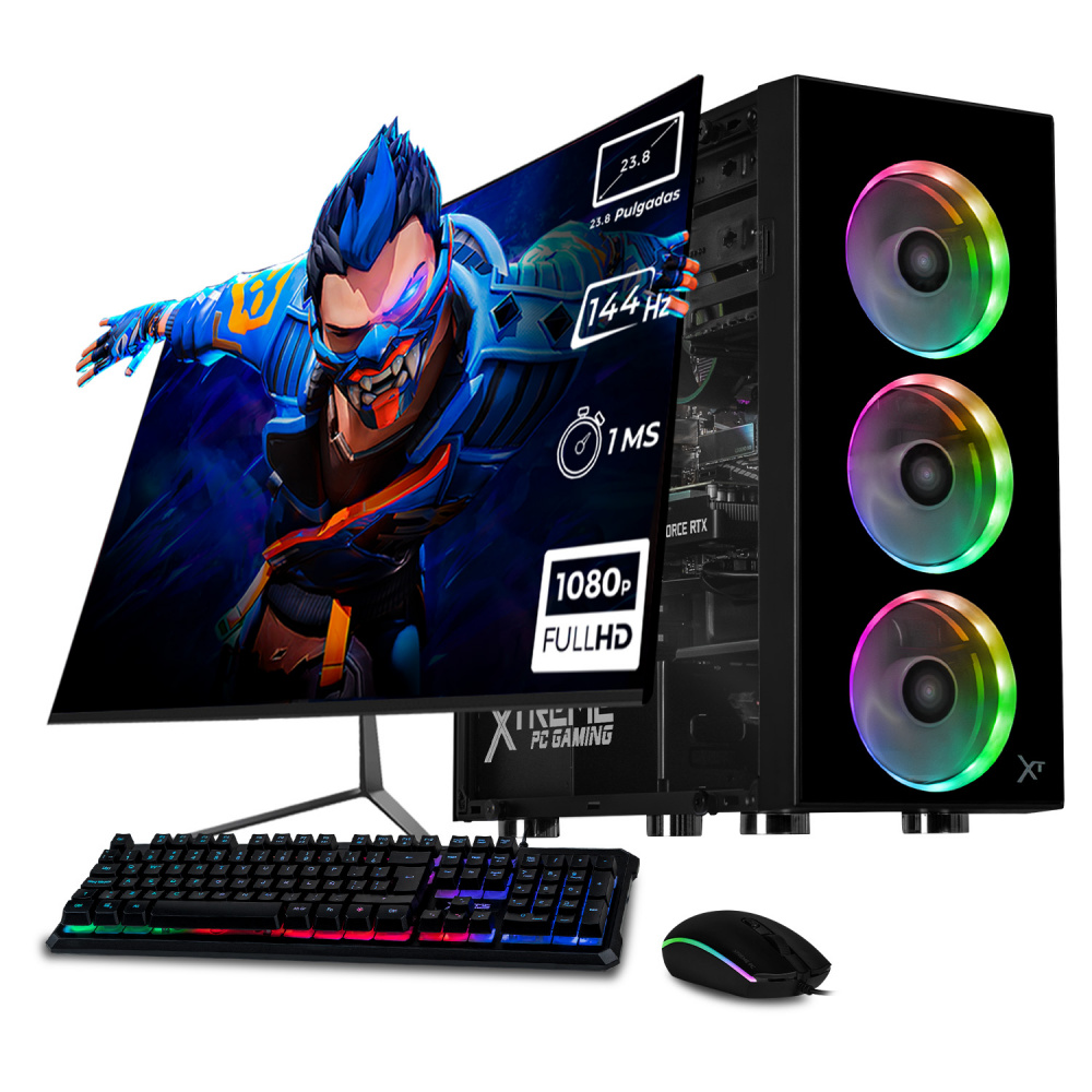 Computadora Gamer Xtreme PC Gaming CM-05774, AMD Ryzen 5 5500, NVIDIA GeForce RTX 3050, 16GB, 1TB SSD, Wi-Fi, Windows 10 Prueba + Teclado/Mouse/Monitor de 23.8"