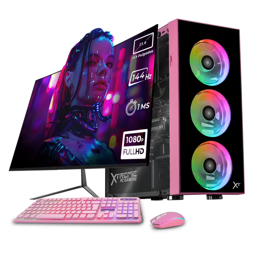 Computadora Gamer Xtreme PC Gaming CM-05775, AMD Ryzen 5 5500, NVIDIA GeForce RTX 3050, 16GB, 1TB SSD, Wi-Fi, Windows 10 Prueba + Teclado/Mouse/Monitor de 23.8"