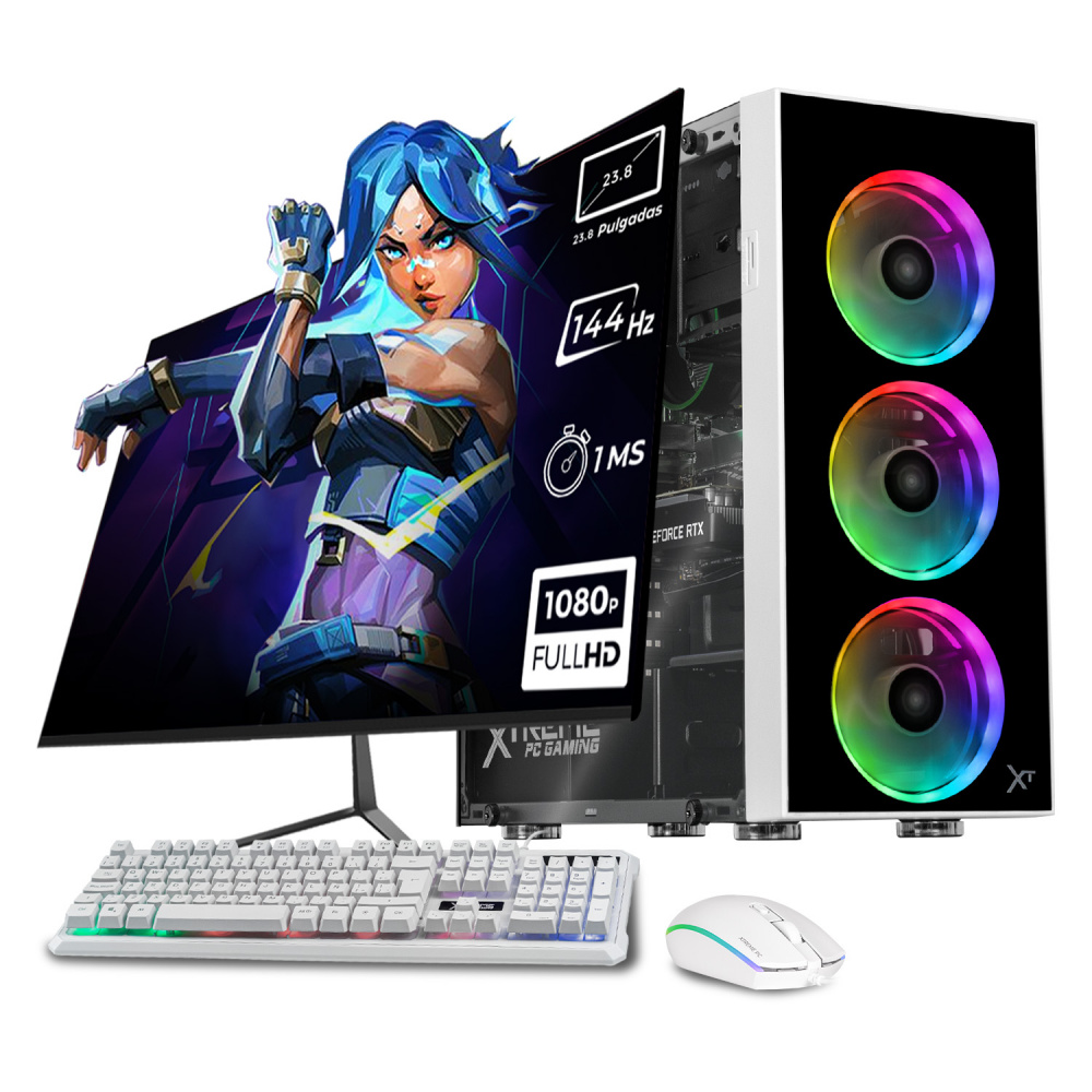 Computadora Gamer Xtreme PC Gaming CM-05773, AMD Ryzen 5 5500, NVIDIA GeForce RTX 3050, 16GB, 1TB SSD, Wi-Fi, Windows 10 Prueba + Teclado/Mouse/Monitor de 23.8"
