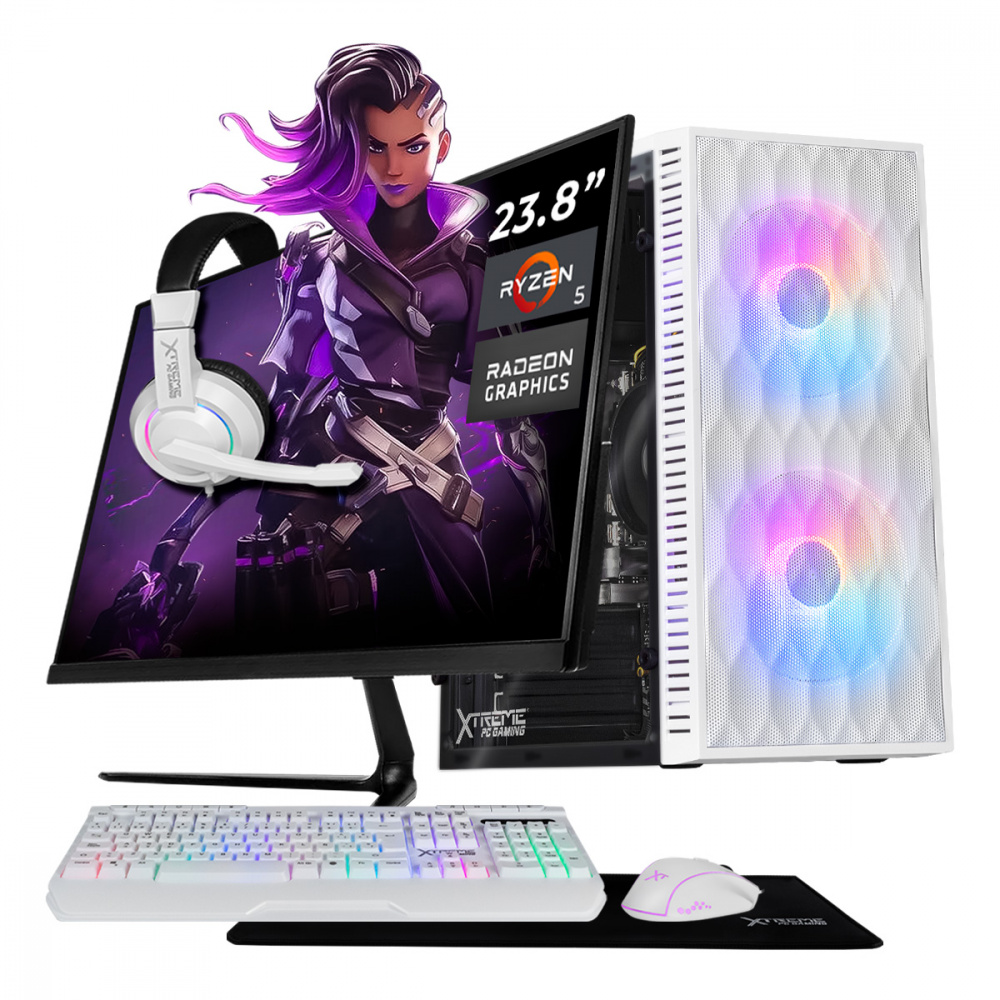Computadora Xtreme PC Gaming XTPCR516GBVEGA11MFW, AMD Ryzen 5 3400G, 16GB, 1TB SSD, Wi-Fi, Windows 10 Prueba + Teclado/Mouse/Monitor de 23.8"